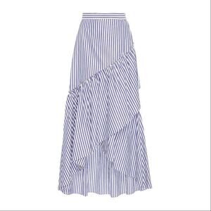 Mark D Sikes MDS | Women’s Ruffle High-Low Maxi Skirt Size 4 Blue & White Stripe